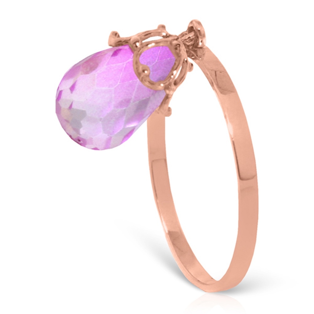 GOLD RING WITH DANGLING BRIOLETTE PINK TOPAZ - Picture 2 of 4